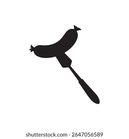Simple vector illustration of a sausage on a fork, perfect for barbecue or grill-related designs on white background