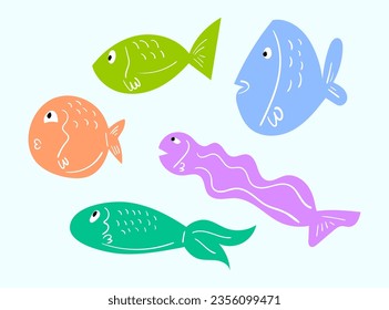 Einfache Vektorgrafik von Seefischen, Zierfischen, süßen Fischen, für soziale Medien und Stoffdruck
