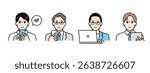 Simple vector illustration set of business people using smartphones, tablets and PCs