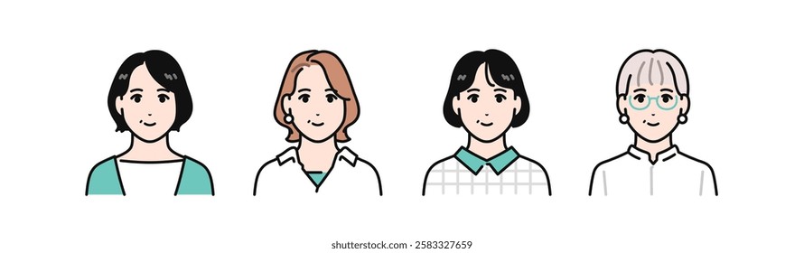 Simple vector illustration set of four middle-aged women