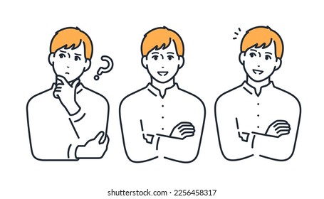 A simple vector illustration set material of a young man who solved his troubles