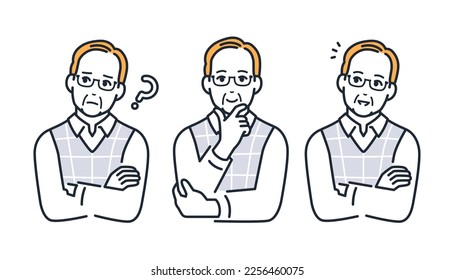 A simple vector illustration set material of an elderly man who solved his troubles