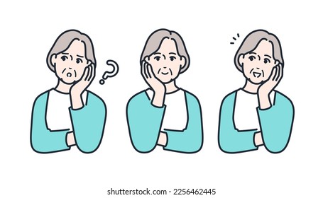 Simple vector illustration set material of a senior woman who solved her troubles