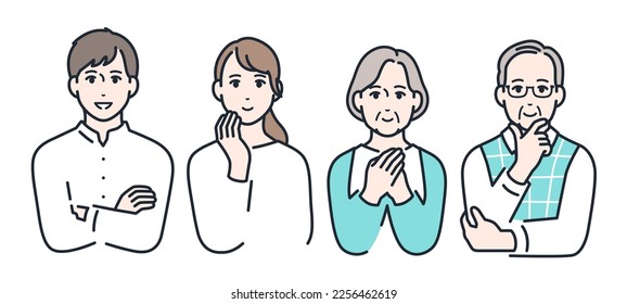Simple vector illustration set material of a smiling family