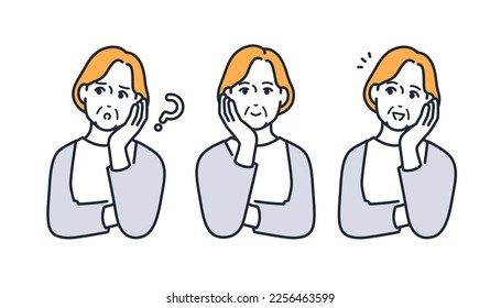 A simple vector illustration set material of an elderly woman who solved her troubles