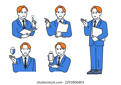 Simple vector illustration set material of a young man in a suit