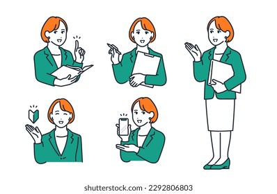 Simple ilustración vectorial material de una mujer joven con traje