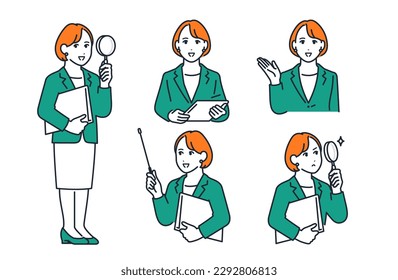 Simple vector illustration set material of a young woman in a suit