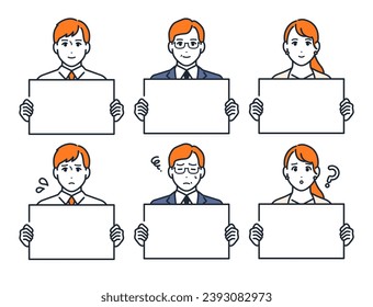 Simple vector illustration set material of an office worker holding a flip