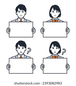 Simple vector illustration set material of male and female students holding flips