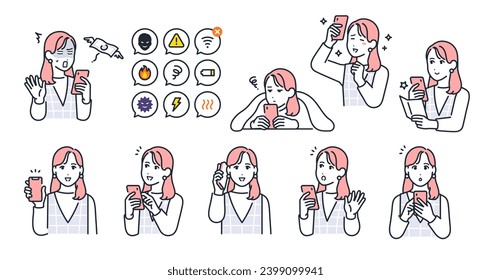 Simple ilustración vectorial material de smartphone y mujer joven