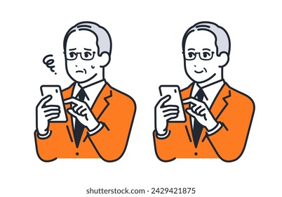 Simple vector illustration set material of a president operating a smartphone