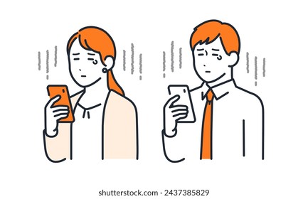 Simple vector illustration set material of young male and female office workers who received rejection notices