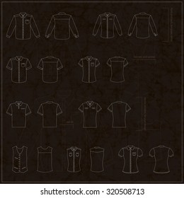 Simple vector illustration. Set of men's and women's clothes. Different shirts and polo in front and back views.