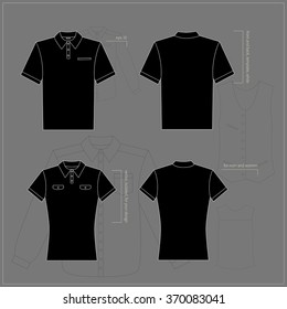 Simple vector illustration. Set of men's and women's clothes. Black T-shirts in front and back views.