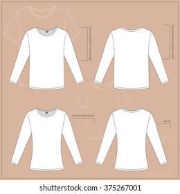 Simple vector illustration. Set of men's and women's clothes. White shirts in front and back views.