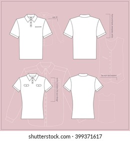 Simple vector illustration. Set of men's and women's clothes. White T-shirts in front and back views.