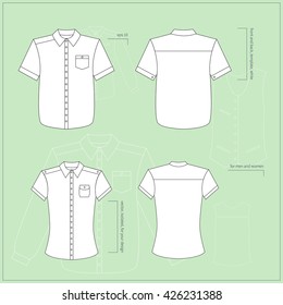 Simple vector illustration. Set of men's and women's clothes. White clothes in front and back views.