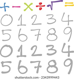Simple vector illustration Set of numbers in handwrite style 