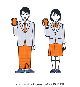 Simple vector illustration set of students showing their smartphone screens