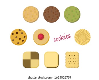 simple vector illustration set of various cookies.