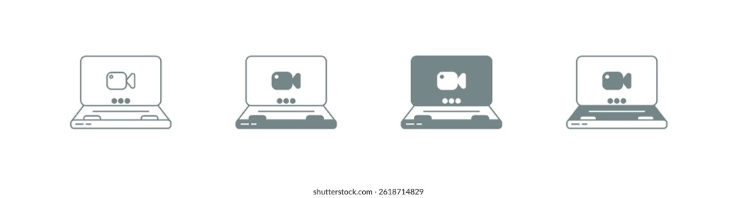 Simple vector illustration showing four laptop icons with video camera symbols, representing video conferencing and online communication concepts.