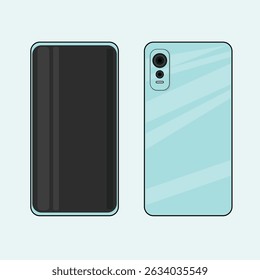 A simple vector illustration showing the front and back of a modern smartphone with a camera module.