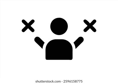 A simple vector illustration shows a person with arms raised, displaying frustration or disappointment. Two crossed symbols appear beside the figure, enhancing the expression of emotion.