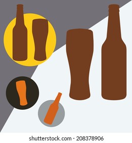 Simple vector illustration of a silhouette of a bottle of beer and beer glass.