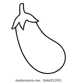 Simple vector illustration of a single eggplant, characterized by its bold black outline and minimalistic design, suitable for various culinary or agricultural applications.