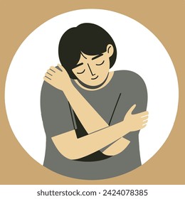 Simple vector illustration of a single woman hugging herself on a Valentine's day