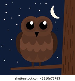 simple vector illustration small brown owl