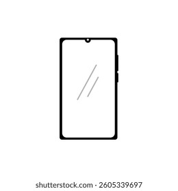 A simple vector illustration of a smartphone featuring a full-screen display with a front camera notch. Perfect for app icons, technology, digital communication, or UI UX design.