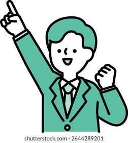 Simple vector illustration of a smiling business man posing with arms raised