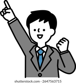 Simples ilustração vetorial de um homem de negócios sorridente posando com braços levantados
