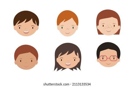 ilustración vectorial simple rostros de niños sonrientes