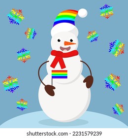 ilustración vectorial simple snowman con sombrero arco iris