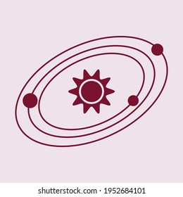 Simple Vector Illustration Solar system. Planets, Sun. Space exploration. Planets revolve around the star. Astronomy concept. Galaxy. Universe. Science. Planetary model. Design for app, web, print