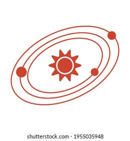 Simple Vector Illustration Solar system. Planets, Sun. Space exploration. Planets revolve around the star. Astronomy concept. Galaxy. Universe. Science. Planetary model. Design for app, web, print