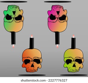 simple vector illustration of some candles with flaming flames below it is a skull head with a soft background