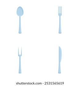 Ilustración vectorial simple de una cuchara, tenedor, cuchillo y cucharadita aislados sobre un fondo blanco