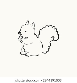 Simple vector illustration, squirrel. Ink drawing on a white background, small animal, baby.