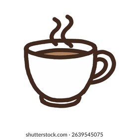 Simple vector illustration of a steaming hot coffee cup in white color. Suitable for coffee house decoration, beverage menu, breakfast, and cafe-related graphics.