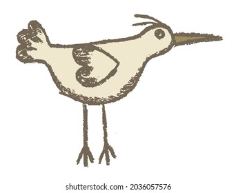 Simple ilustración vectorial de una cigüeña o grúa. Dibujo áspero de color de un pájaro con un pico largo sobre piernas altas