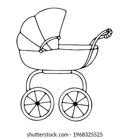 Simple vector illustration of a stroller doodle icon.