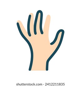 Simple vector illustration of a stylized human hand with highlighted outlines, fingers spread to represent an open palm.