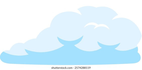 Simple vector illustration of a stylized light blue cumulus cloud floating in a clear white sky, ideal for children s book illustrations or weather forecast presentations