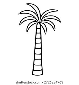 Ilustración vectorial simple de una palmera estilizada con contornos audaces, aislada sobre fondo blanco.