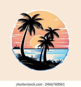 Simple Vector illustration of summer sun coconut tree