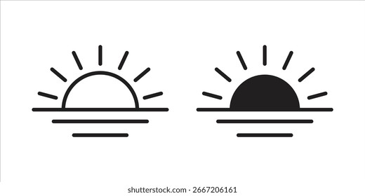 Simple vector illustration of sunrise and sunset icons isolated on white. Perfect for app design or website.
